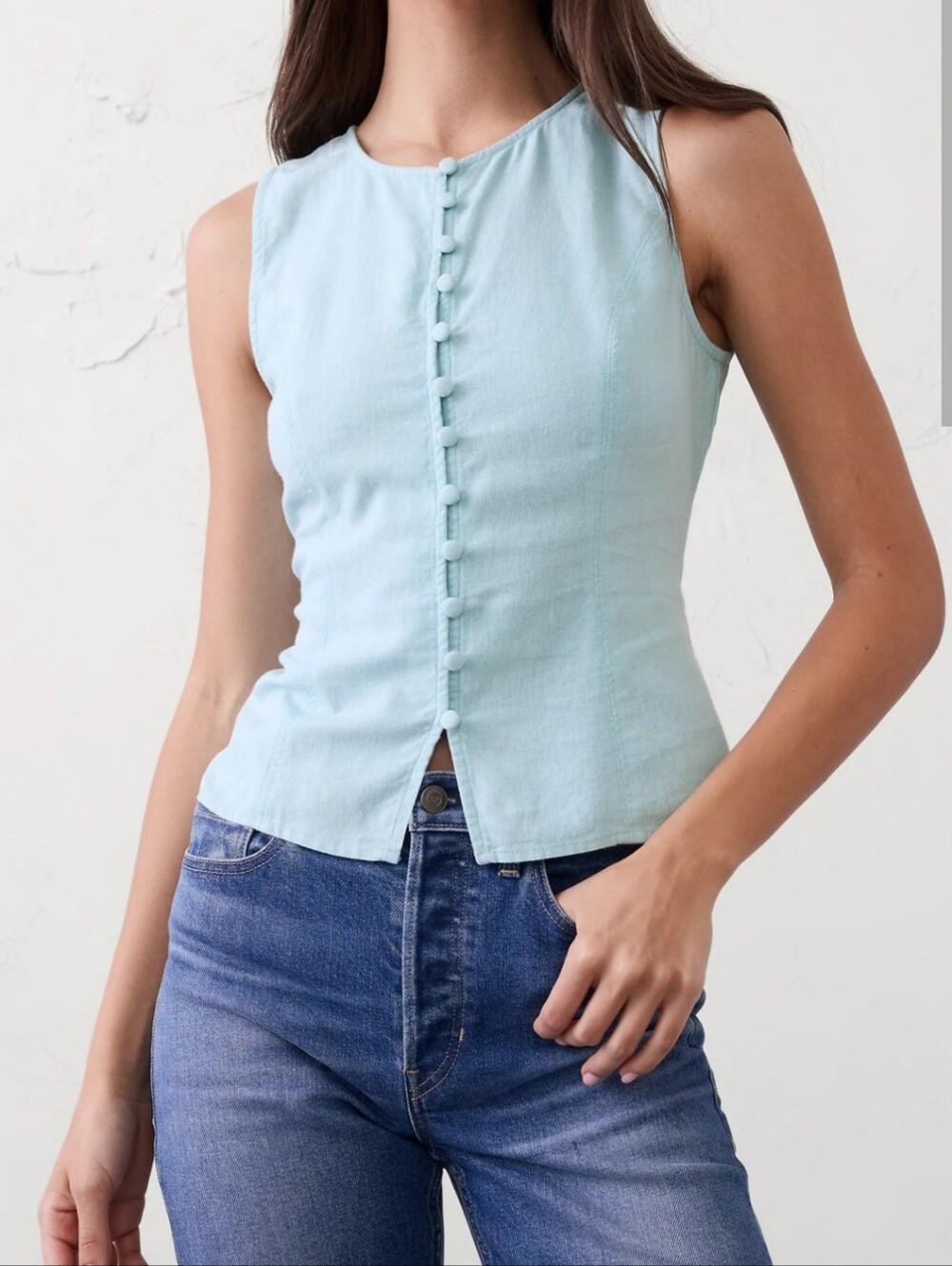 NWT Banana Republic Factory Linen-Rayon Tie-Back Vest Top - Teal Blue